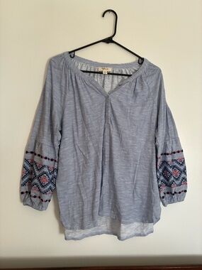 Style & Co. Light Blue Striped Tunic with Embroidered Sleeves